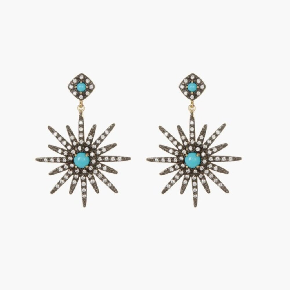 NEW Adornia 14K Gold Plated Turquoise & Swarovski Crystal Accented Starburst​
